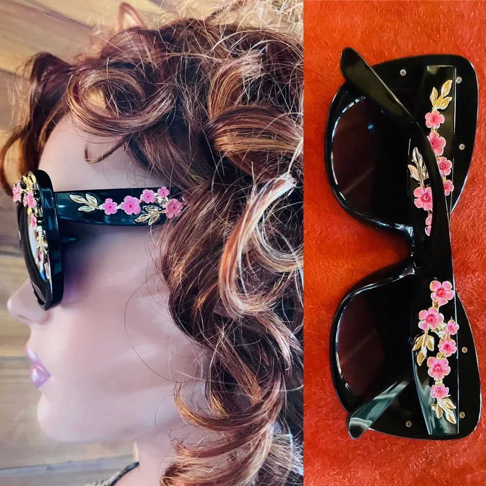 NWT Chic ITALIAN Designer Style Retro Floral Cateye Pin-up SUNGLASSES